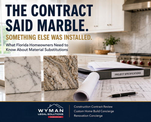 Marble material substitution in a Florida home construction project.